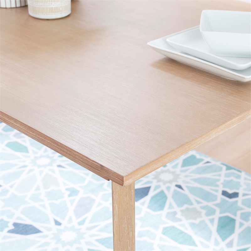 Pemberly Row Dining Set with Table & 4 Slat Back Chairs in Natural Brown Wood