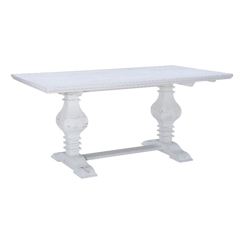 Pemberly Row Dining Table and 6 Side Chairs Set in Distressed White Pine Wood