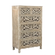 Pemberly Row Gray Floral Carved Solid Wood Mango 5-Piece King Bedroom Set