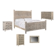 Pemberly Row Gray Floral Carved Solid Wood Mango 5-Piece King Bedroom Set