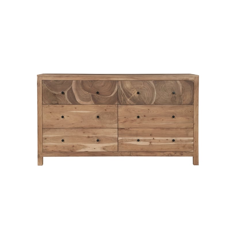 Pemberly Row Brown Solid Wood 6-Drawer Dresser with Tree Slice Design
