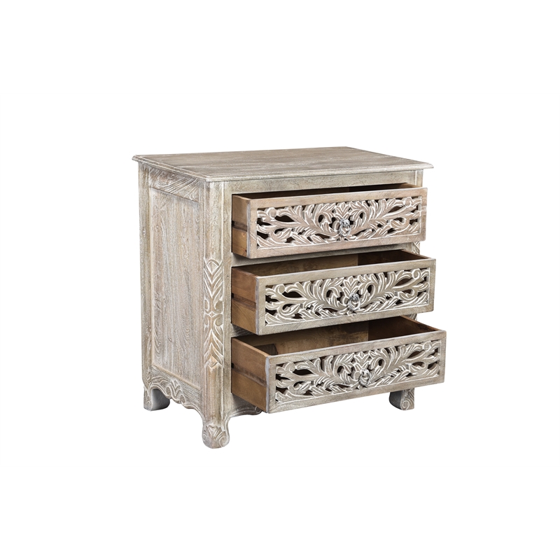 Pemberly Row Gray Floral Carved Solid Wood Mango 5-Piece Queen Bedroom Set