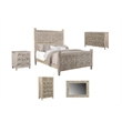 Pemberly Row Gray Floral Carved Solid Wood Mango 5-Piece Queen Bedroom Set