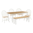 Pemberly Row 6 Piece Windsor Wood Dining Set with Bench in Cream and Natural