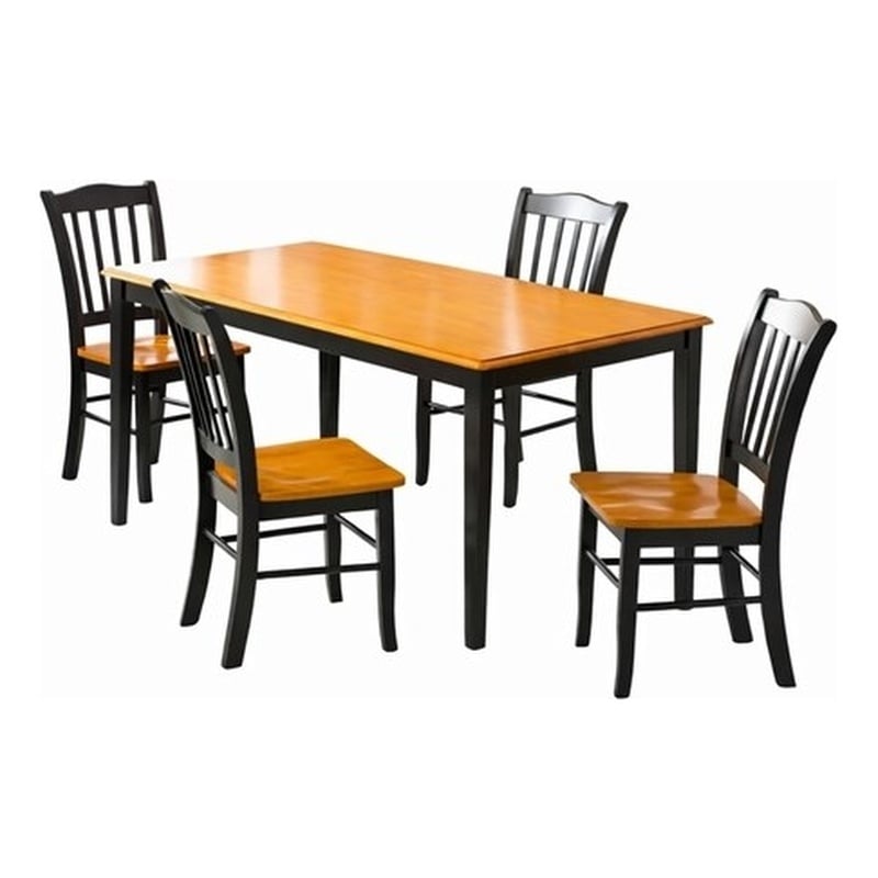 Pemberly Row 5 Piece Wood Dining Set with Table and 4 Chairs in Black and Oak