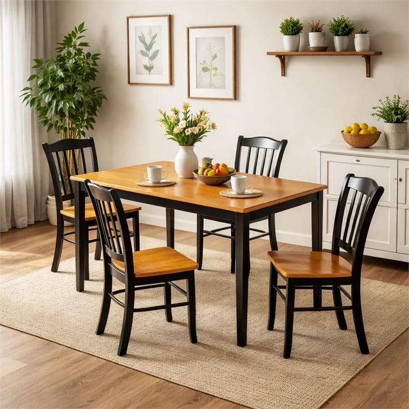 Pemberly Row 5 Piece Wood Dining Set with Table and 4 Chairs in Black and Oak
