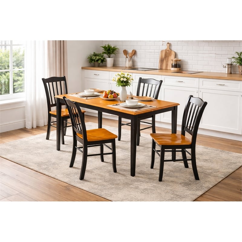 Pemberly Row 5 Piece Wood Dining Set with Table and 4 Chairs in Black and Oak