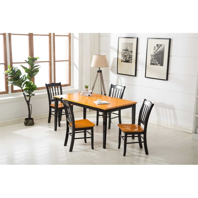Pemberly Row 5 Piece Wood Dining Set with Table and 4 Chairs in Black and Oak