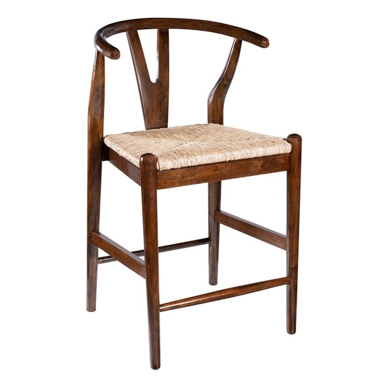 Pemberly Row Counter Height Kitchen Stool with Woven Rush Seat in Cappuccino