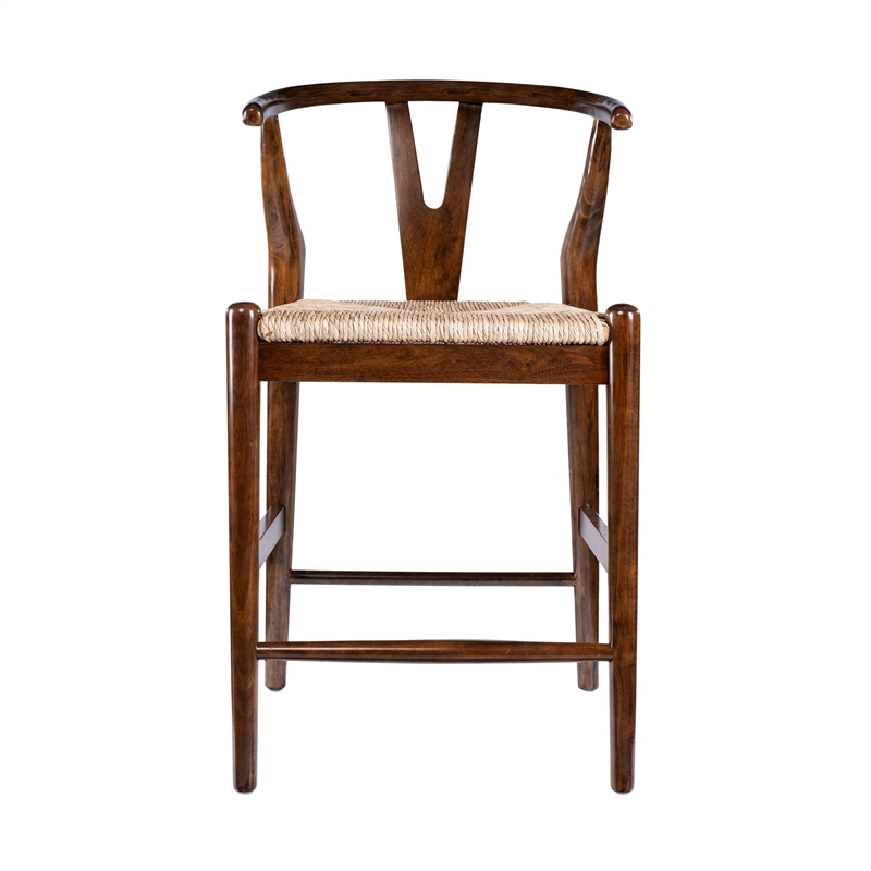 Pemberly Row Counter Height Kitchen Stool with Woven Rush Seat in Cappuccino