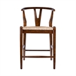 Pemberly Row Counter Height Kitchen Stool with Woven Rush Seat in Cappuccino