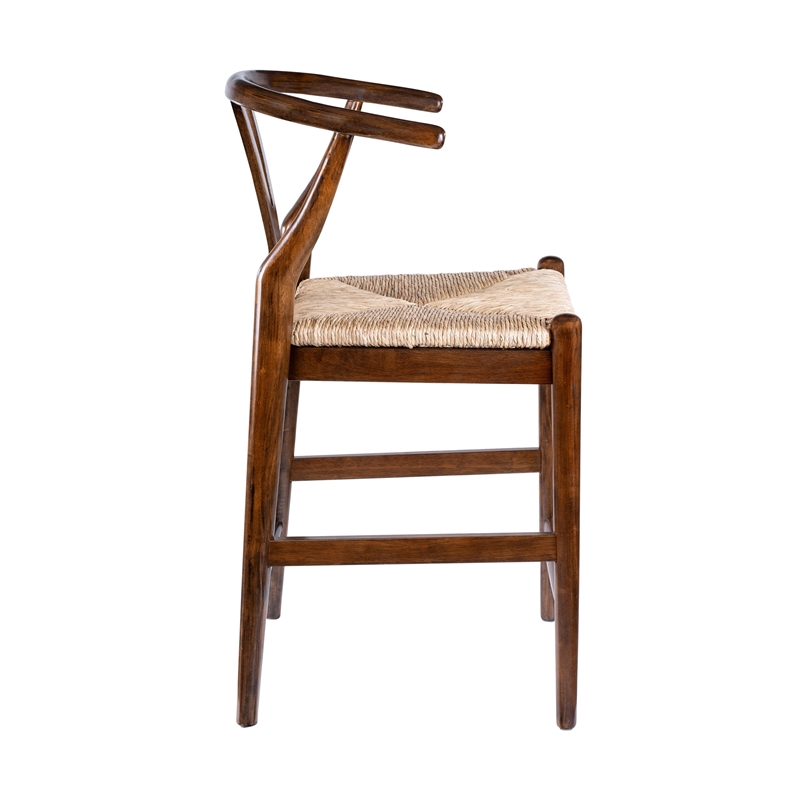 Pemberly Row Counter Height Kitchen Stool with Woven Rush Seat in Cappuccino