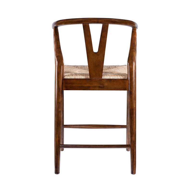 Pemberly Row Counter Height Kitchen Stool with Woven Rush Seat in Cappuccino