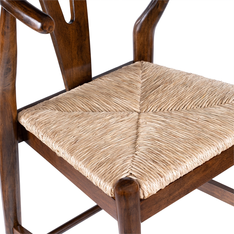 Pemberly Row Counter Height Kitchen Stool with Woven Rush Seat in Cappuccino