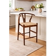 Pemberly Row Counter Height Kitchen Stool with Woven Rush Seat in Cappuccino