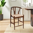Pemberly Row Counter Height Kitchen Stool with Woven Rush Seat in Cappuccino
