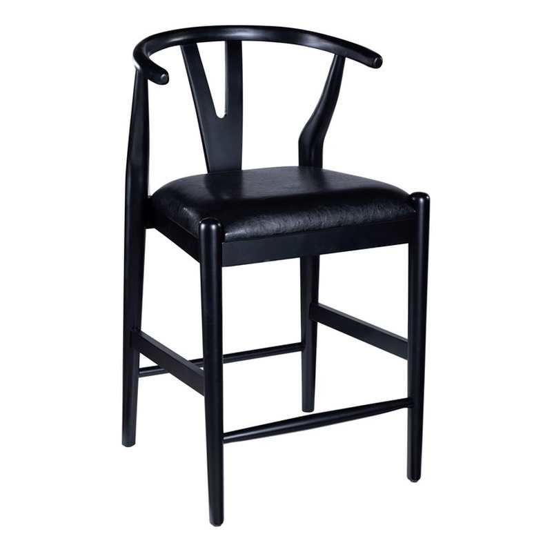 Pemberly Row Counter Height Kitchen Stool with Faux Leather Seat in Black