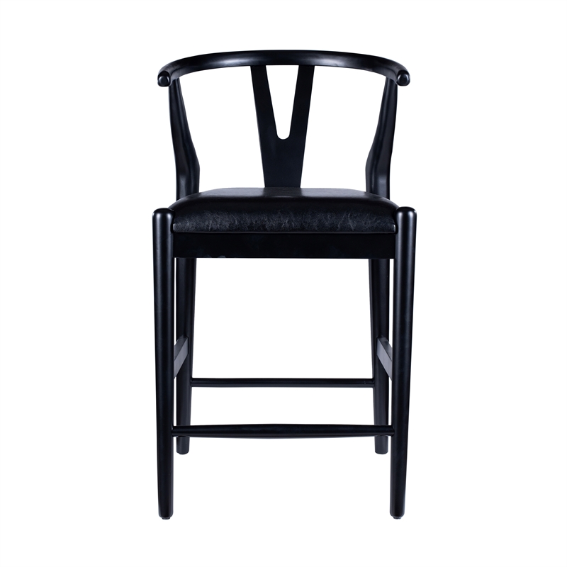 Pemberly Row Counter Height Kitchen Stool with Faux Leather Seat in Black