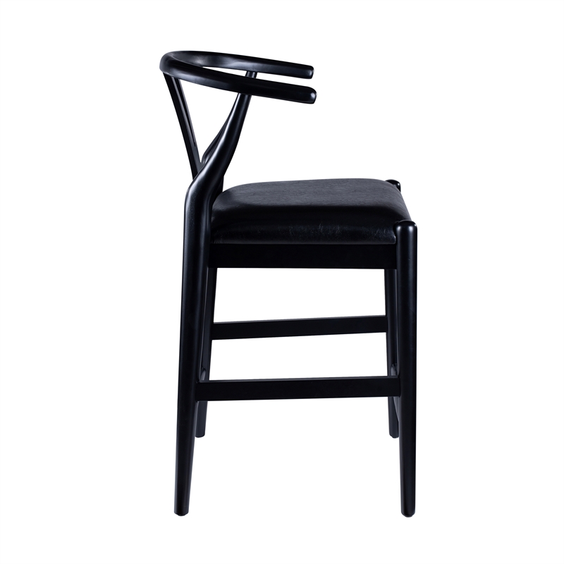 Pemberly Row Counter Height Kitchen Stool with Faux Leather Seat in Black