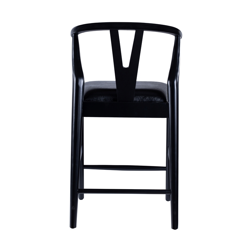 Pemberly Row Counter Height Kitchen Stool with Faux Leather Seat in Black