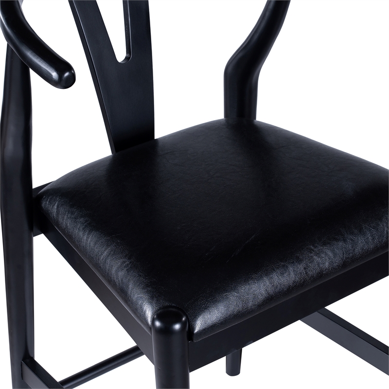 Pemberly Row Counter Height Kitchen Stool with Faux Leather Seat in Black