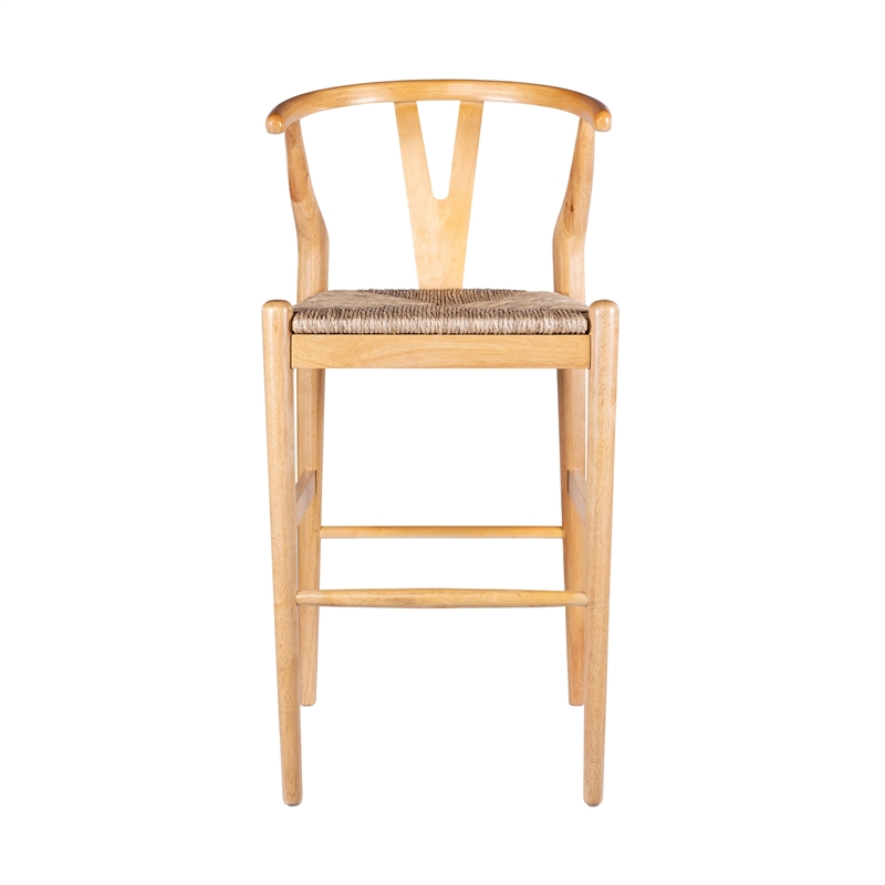 Pemberly Row Bar Height Kitchen Stool with Woven Rush Seat in Natural