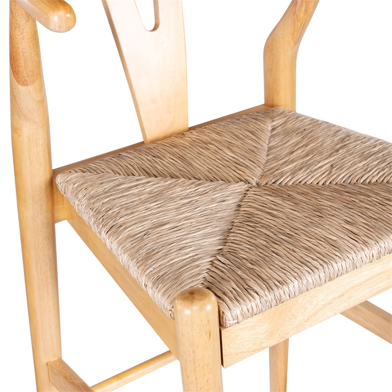 Pemberly Row Bar Height Kitchen Stool with Woven Rush Seat in Natural
