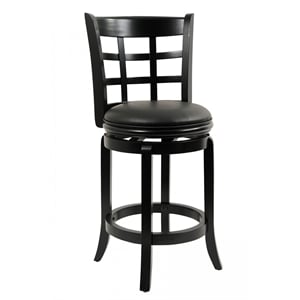Pemberly Row Hardwood Swivel Counter Stool with Faux Leather Seat in Black