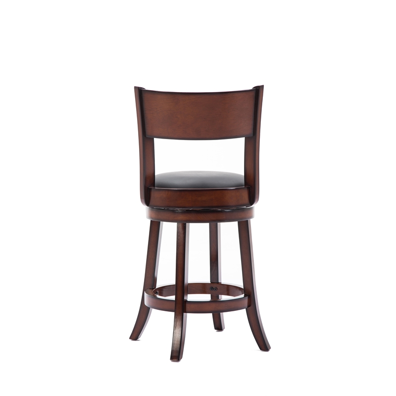 Pemberly Row Rubberwood Counter Height Swivel Stool with Footrest in Brandy