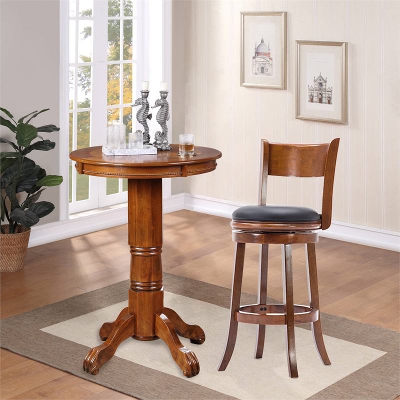 Pemberly Row Rubberwood Bar Height Swivel Stool with Footrest in Walnut