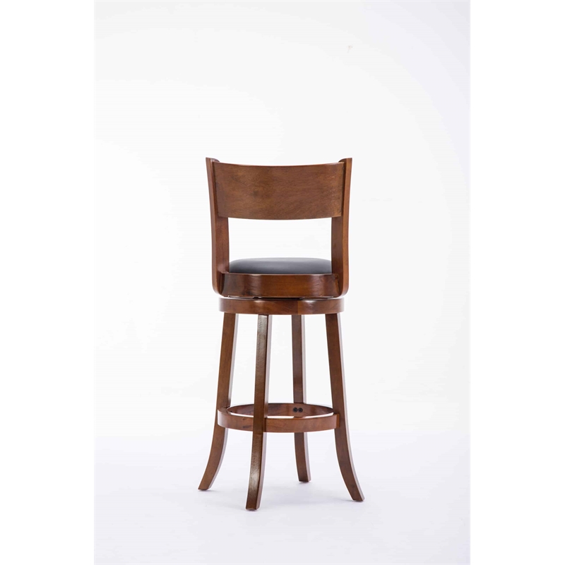 Pemberly Row Rubberwood Bar Height Swivel Stool with Footrest in Walnut