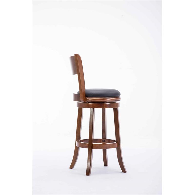 Pemberly Row Rubberwood Bar Height Swivel Stool with Footrest in Walnut