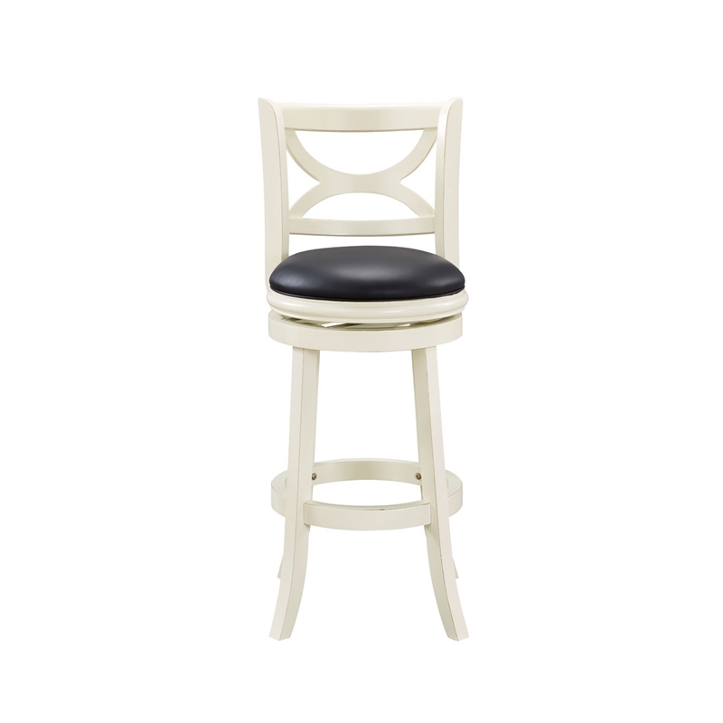 Pemberly Row Hardwood Swivel Bar Stool with Faux Leather Seat in Buttermilk