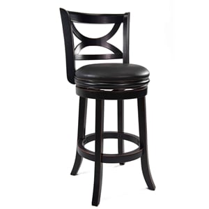 Pemberly Row Rubberwood Swivel Bar Stool with Faux Leather in Black Sandthru