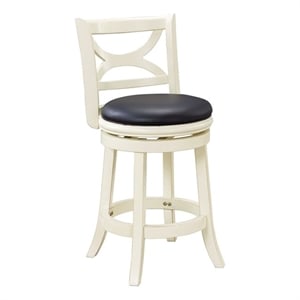 Pemberly Row Hardwood Swivel Counter Stool with Faux Leather in Buttermilk