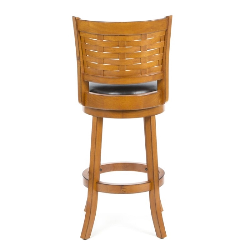 Pemberly Row Hardwood Bar Height Swivel Stool with Leather in Brush Oak