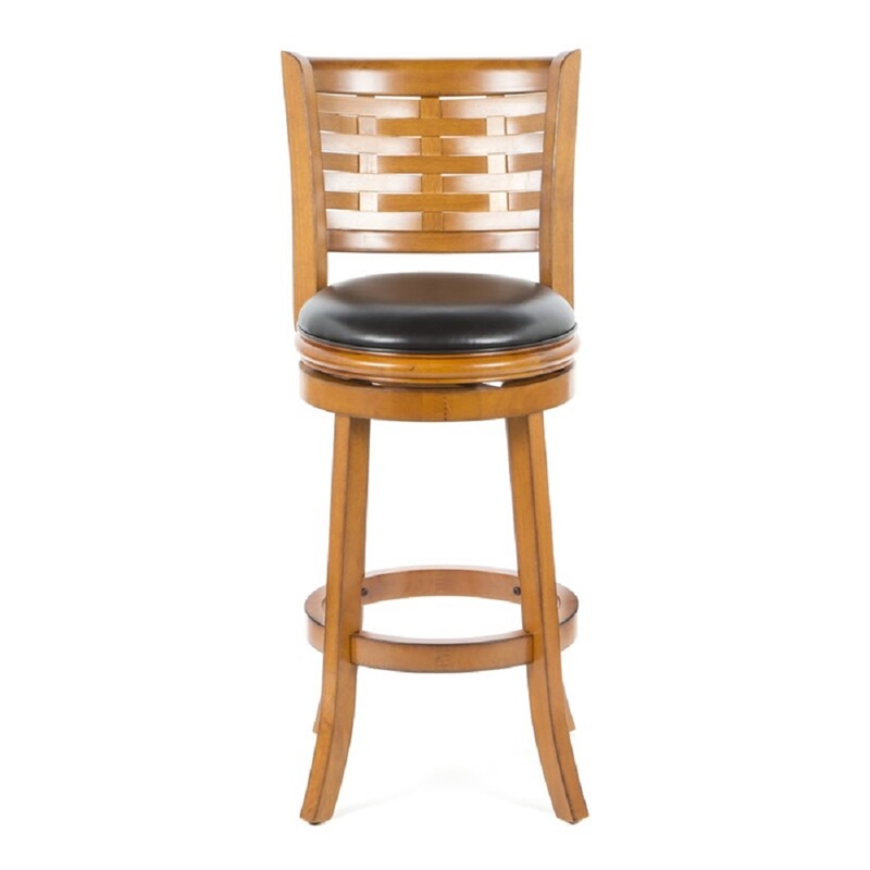 Pemberly Row Hardwood Bar Height Swivel Stool with Leather in Brush Oak