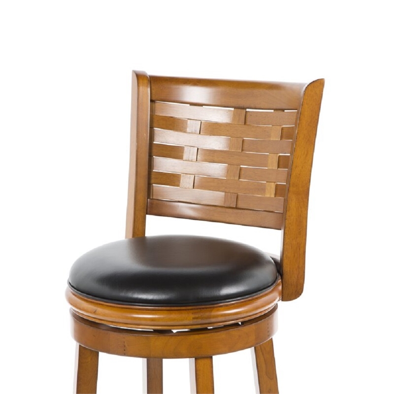 Pemberly Row Hardwood Bar Height Swivel Stool with Leather in Brush Oak