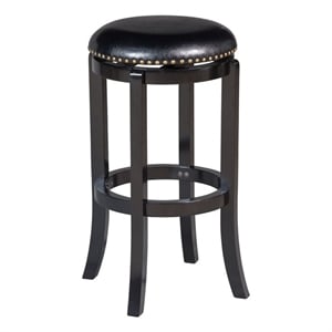 Pemberly Row Rubberwood Swivel Backless Bar Stool with Nailhead Trim in Black