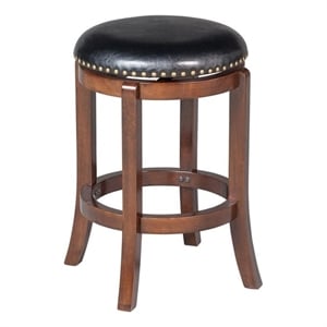 Pemberly Row Rubberwood 29.75&quot Backless Swivel Bar Stool in Cherry