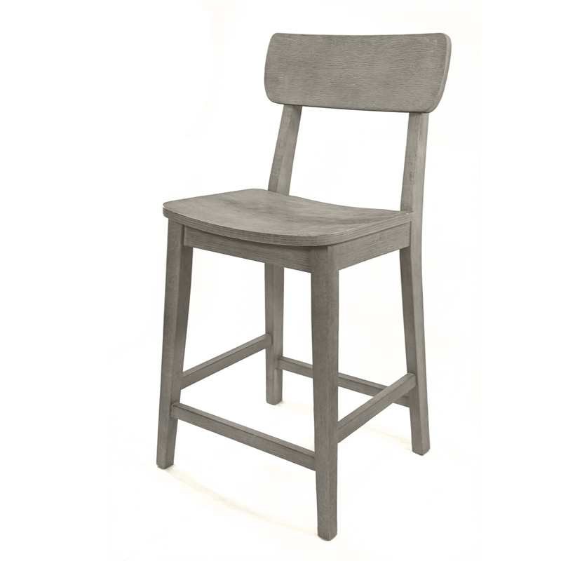 Pemberly Row Rubberwood Farmhouse Counter Stool with Curved Back in Fallen Rock