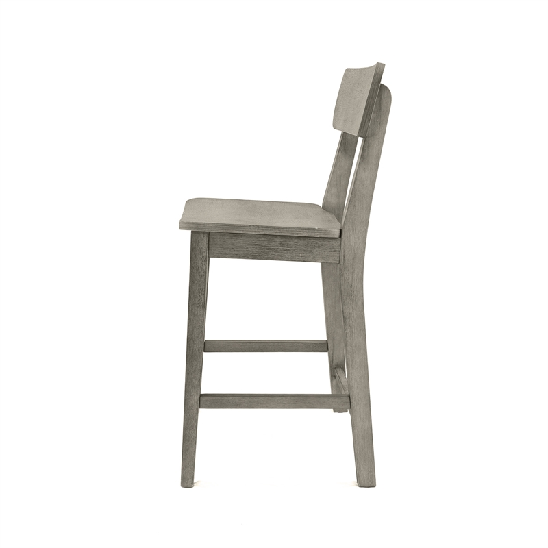 Pemberly Row Rubberwood Farmhouse Counter Stool with Curved Back in Fallen Rock