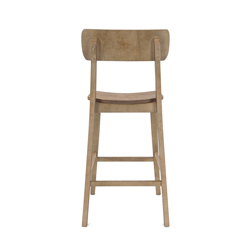 Pemberly Row Rubberwood Farmhouse Bar Stool with Curved Seat in Barnwood Brown