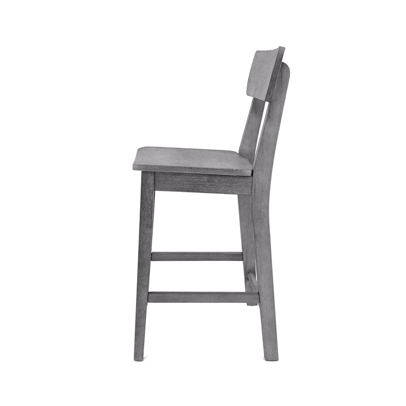 Pemberly Row Rubberwood Farmhouse Counter Stool with Footrest in Charcoal Grey