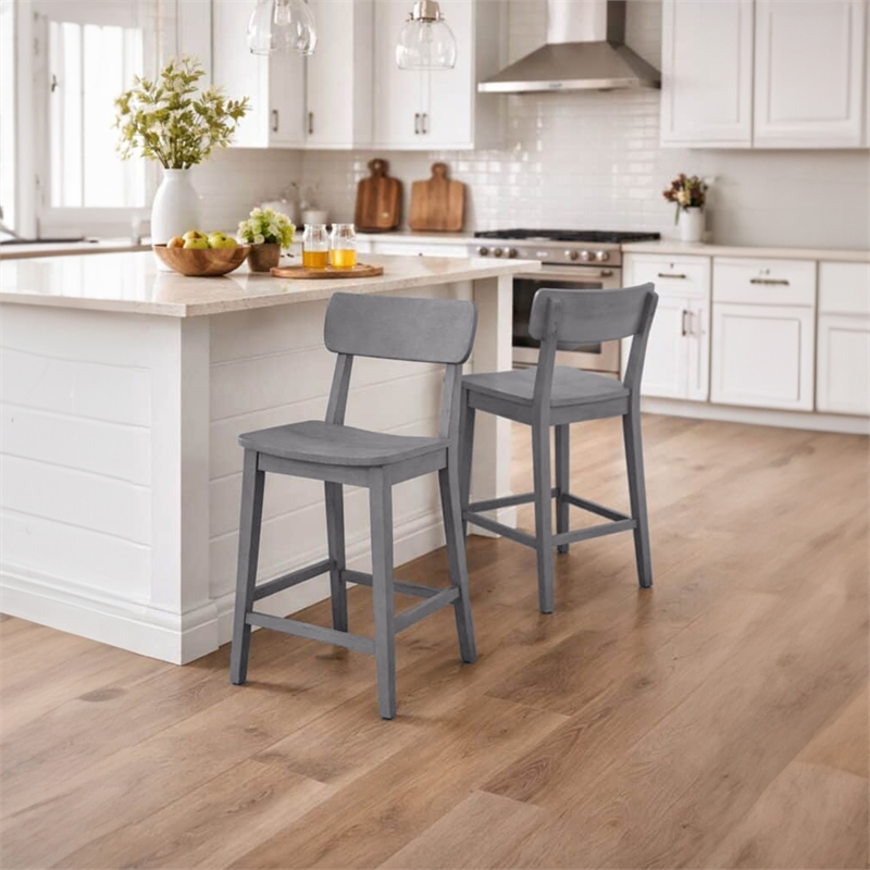 Pemberly Row Rubberwood Farmhouse Counter Stool with Footrest in Charcoal Grey