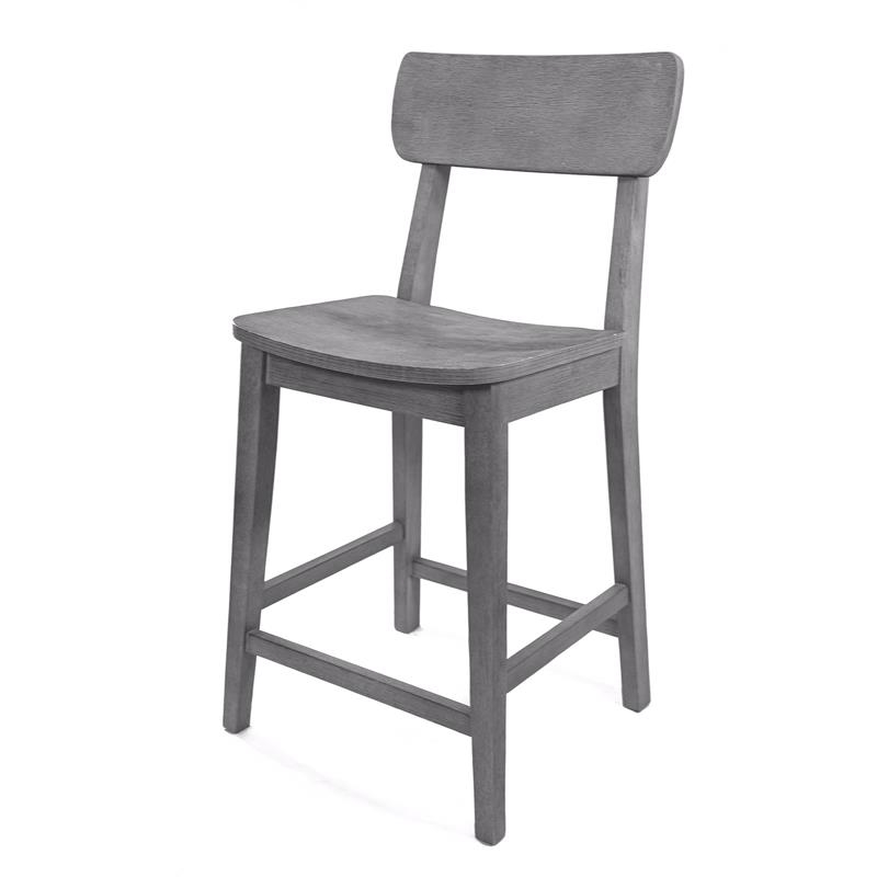 Pemberly Row Rubberwood Farmhouse Counter Stool with Footrest in Charcoal Grey