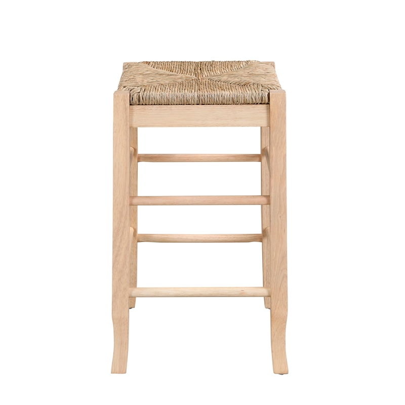 Pemberly Row Hardwood Square Rush Woven Backless Counter Stool in Blonde Oak