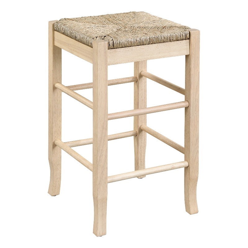 Pemberly Row Hardwood Square Rush Woven Backless Counter Stool in Blonde Oak
