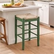 Pemberly Row Rubberwood Square Rush Backless Counter Stool in Equestrian Green