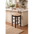 Pemberly Row Rubberwood Square Rush Woven Backless Counter Stool in Black